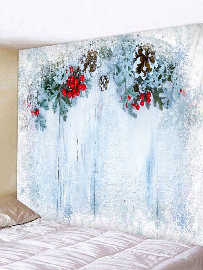 Tapisserie Décoration Murale Pendante de Noël à Imprimé Bois - Bleu Poudre W59 X L51 INCH