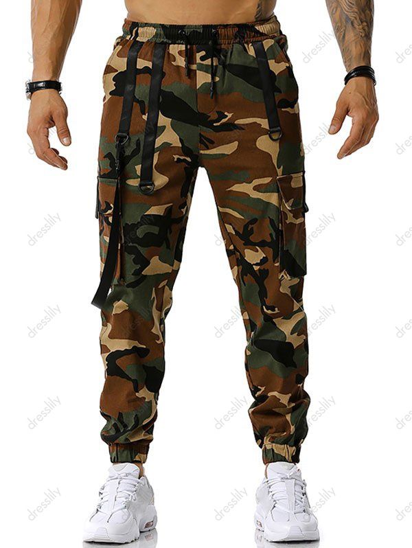 [29% OFF] 2021 Drawstring Camouflage Print Strap Cargo Pants In ARMY ...