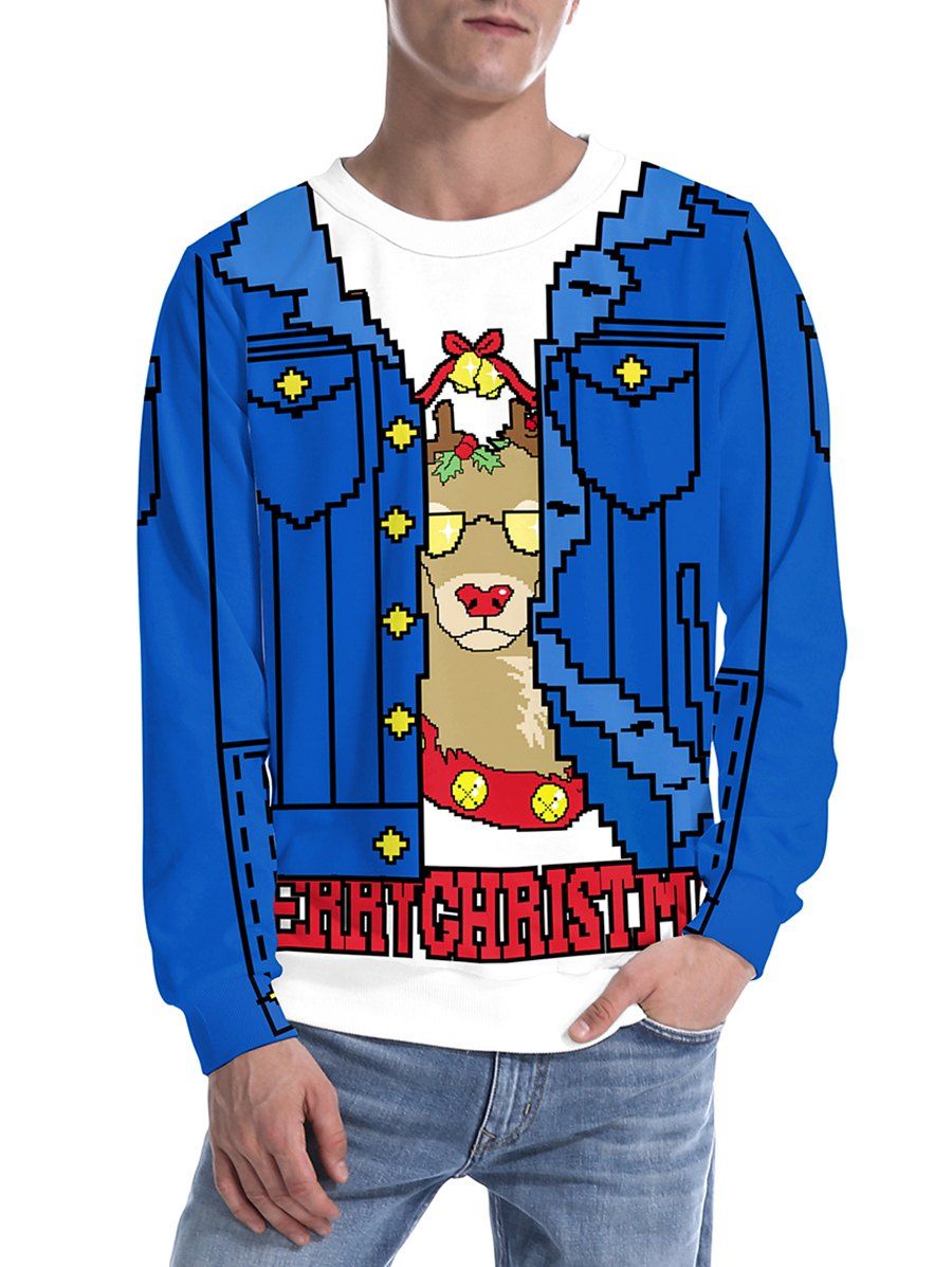 Merry Christmas Faux Twinset Print Sweatshirt - BLUE XXL