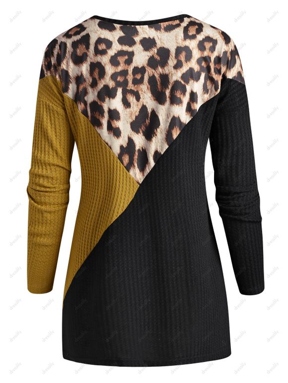 Tricot Léopard Contrasté à Goutte Epaule - Noir S