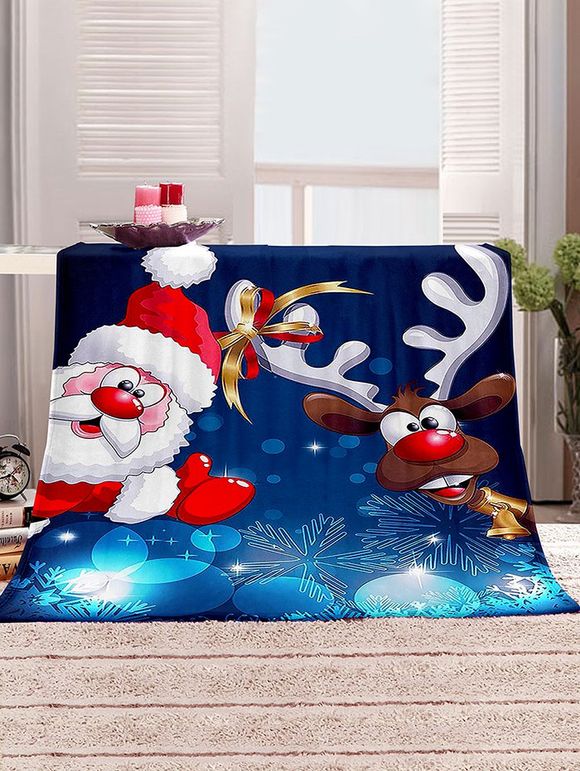 Couverture de Lit à Imprimé Élan et Père Noël Style Dessin Animé - multicolor W59 X L51 INCH