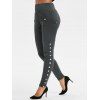 High Waisted Pocket Snap Button Side Leggings - GRAY 3XL