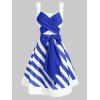 Robe de Noël Rayée en Fausse Fourrure Insérée avec Nœud Papillon - Bleu XL