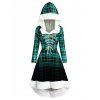 Robe à Capuche Haute Basse à Carreaux en Fausse Fourrure à Lacets - Bleu Vert Ara 2XL
