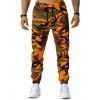 Pantalon Cargo de Jongging à Imprimé Camouflage à Cordon - Orange XXXL