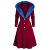 Hooded Lace Up Faux Fur Insert Cable Knit Coat - RED WINE XL
