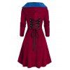 Hooded Lace Up Faux Fur Insert Cable Knit Coat - RED WINE 3XL