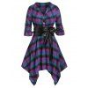 Robe Chemise Mouchoir à Carreaux Manches Roulées de Grande Taille - Pourpre 5X