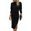 Robe Asymétrique en Tricot Côtelée à Manches Longues - Noir XL