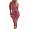Robe Asymétrique en Tricot Côtelée à Manches Longues - Rose clair XL