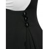 Mock Button Contrast Overlap Dress - BLACK M
