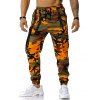 Pantalon Cargo à Bretelle à Imprimé Camouflage à Cordon - Orange M