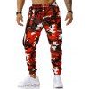 Pantalon Cargo à Bretelle à Imprimé Camouflage à Cordon - Rouge S