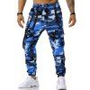 Pantalon Cargo à Bretelle à Imprimé Camouflage à Cordon - Bleu XXL