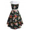 Vintage High Low Midi Dress Bowknot Plant Floral Print Belted High Waist Sleeveless Summer Dress - BLACK S