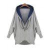 Hooded Double Zip High Low Pockets Jacket - GRAY M