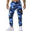 Pantalon Cargo Camouflage Applique Texte Imprimé - Bleu S