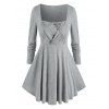 T-shirt Croisé de Grande Taille à Col Carré - Gris Clair 5X