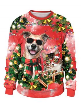 Christmas Tree Dog And Cat Print Sweatshirt