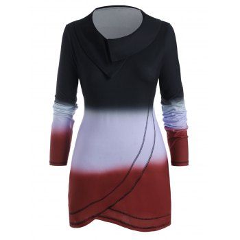 

Ombre Contrast Stitching Cowl Neck Plus Size Top, Black