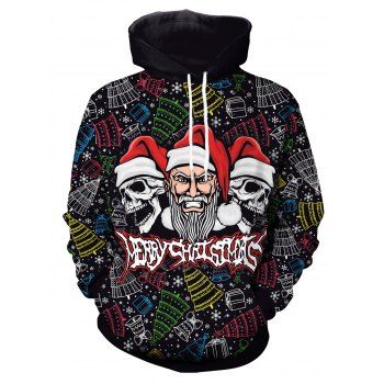 

Gothic Skull Santa Christmas Pattern Hoodie, Black