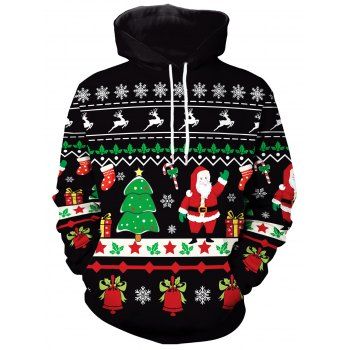 

Front Pocket Christmas Pattern Hoodie, Black