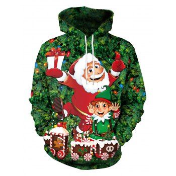 

Christmas Tree Santa Elk 3D Print Hoodie, Pine green