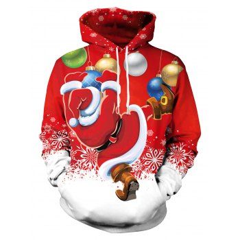 

Christmas Santa Claus Ball Print Hoodie, Red
