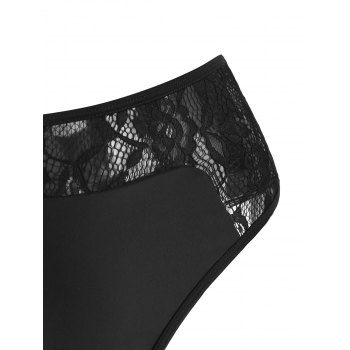 Kaufen Lace Panel Black Swimsuit Sheer Bowknot High Waisted Tankini Swimwear. Bild
