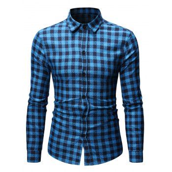 

Button Up Plaid Printed Casual Shirt, Blue