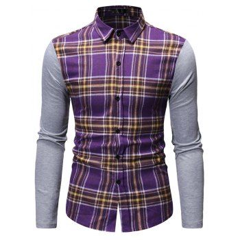 

Button Up Plaid Print Casual Shirt, Purple