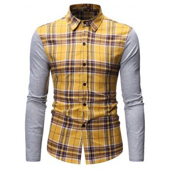 

Button Up Plaid Print Casual Shirt, Yellow