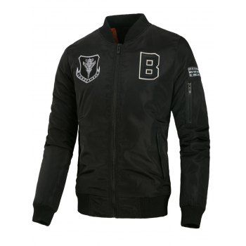 

Embroidered Letter Applique Zip Up Padded Jacket, Black