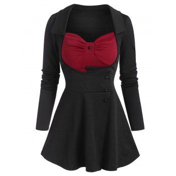 

Sweetheart Neck Colorblock Long Sleeve Peplum Top, Black