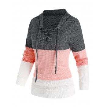 

Leisure Lace Up Colorblock Hoodie, Multicolor a