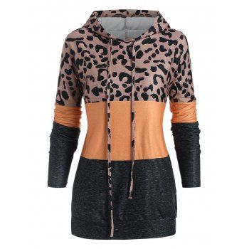 

Front Pocket Leopard Colorblock Hoodie, Coffee