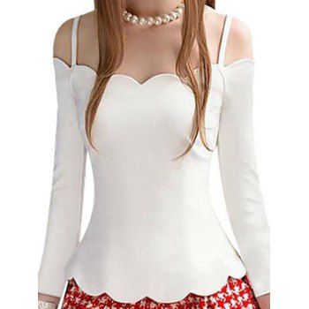

Cold Shoulder Scalloped Plain T-shirt, White