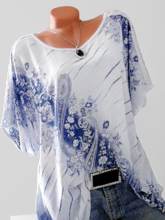 T-shirt Tunique Cachemire Imprimé de Grande Taille - Blanc 5XL