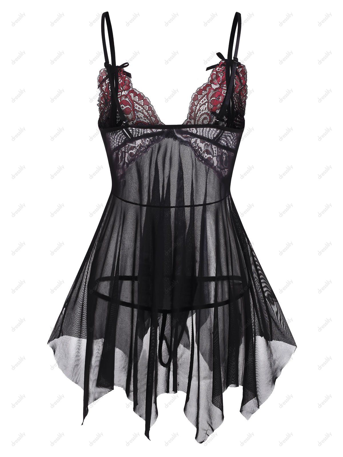 [35% OFF] 2021 Peek A Boo Lace And Mesh Handkerchief Babydoll Set In ...