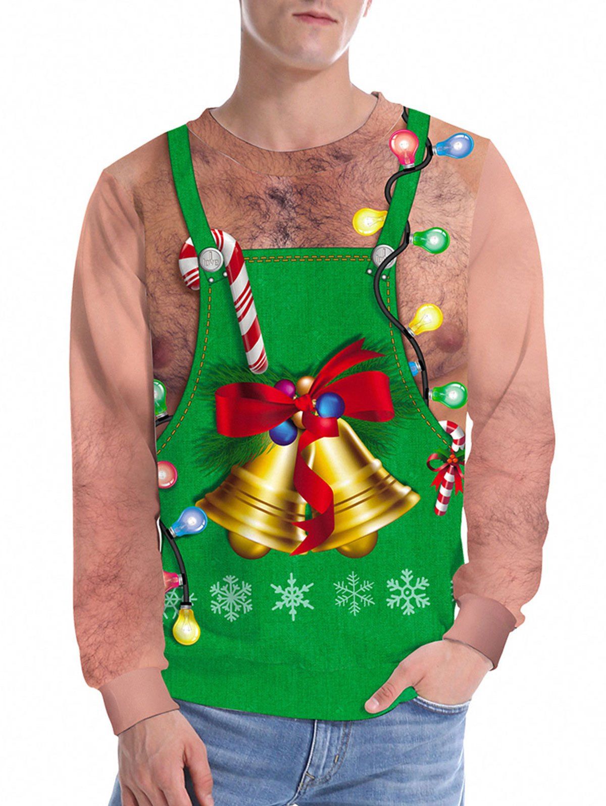 Christmas Bell Apron 3D Print Sweatshirt - CLOVER GREEN XXL