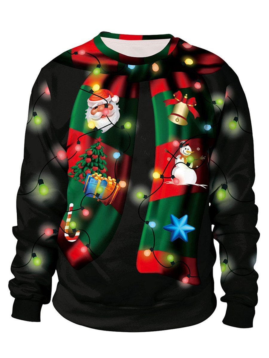 Merry Christmas String Light Print Sweatshirt - BLACK XL