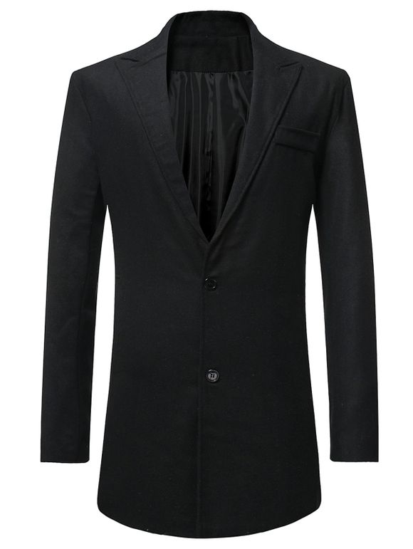 Manteau Boutonné avec Poche en Fausse Laine Mélangée à Col Revers - Noir XL