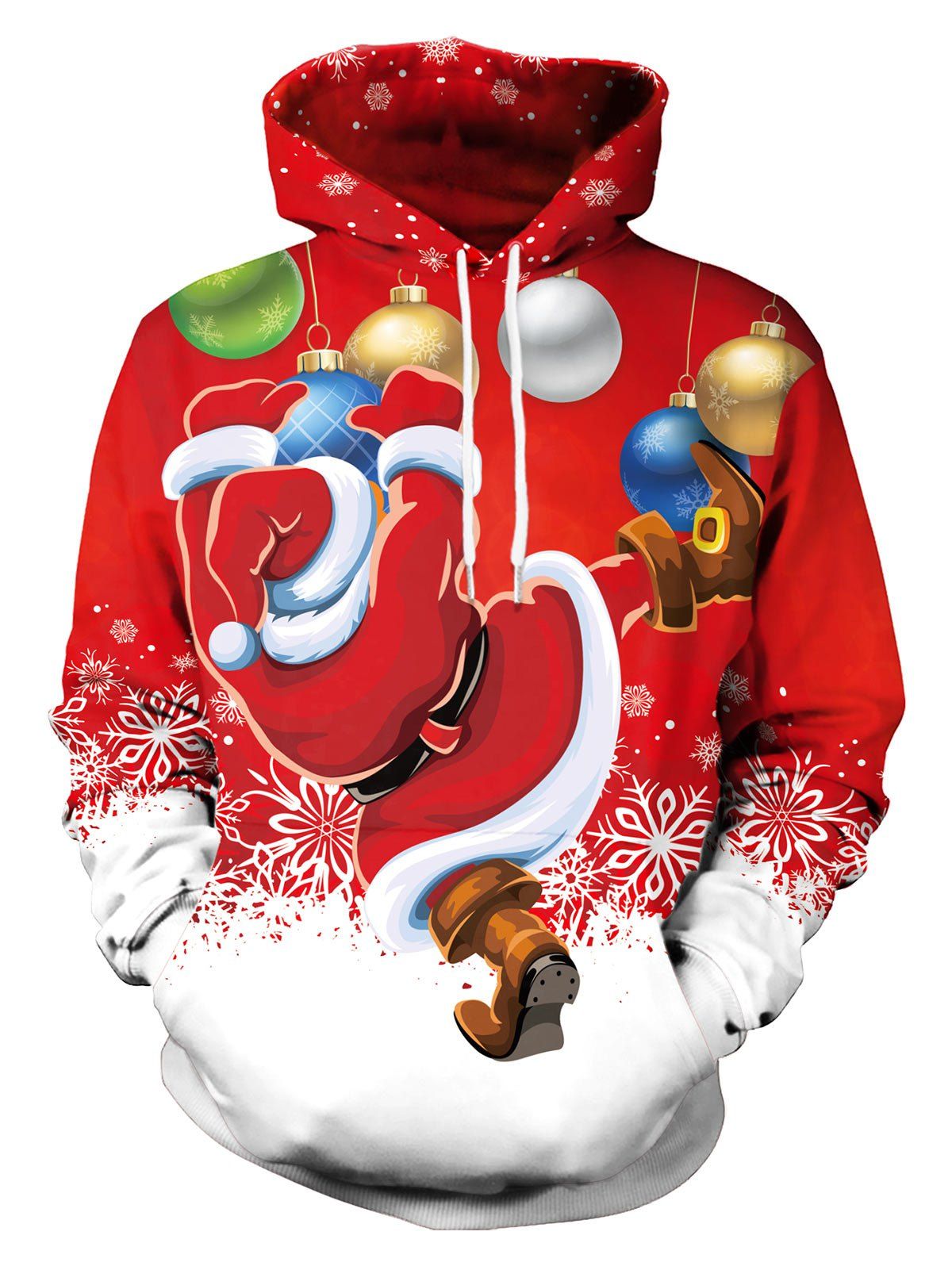 Sweat-Shirt à Capuche à Imprimé Boules et Père Noël - Rouge XXL