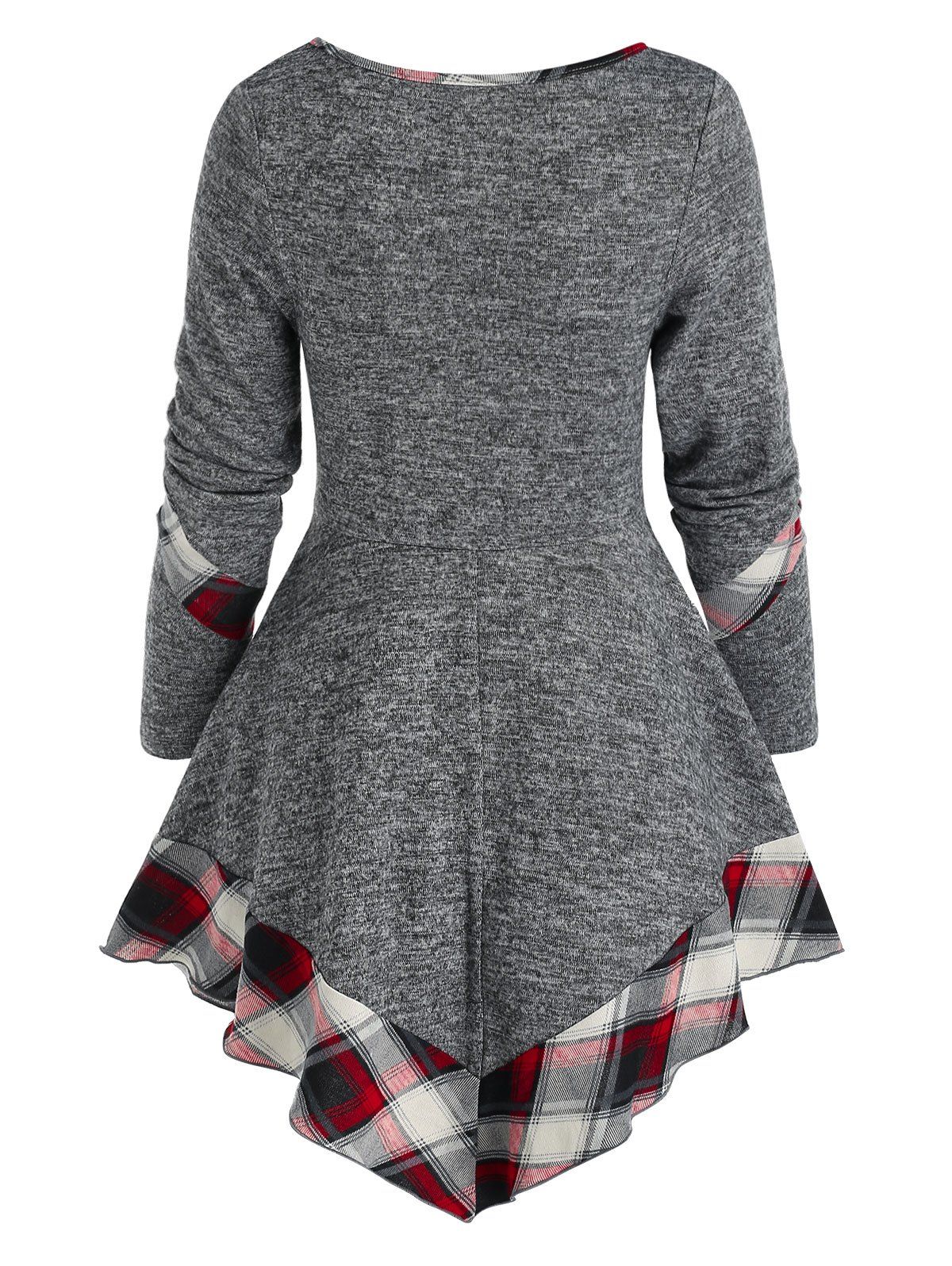 [26% OFF] 2021 Twist Front Plaid Pointed Hem Sweater In GRAY | DressLily