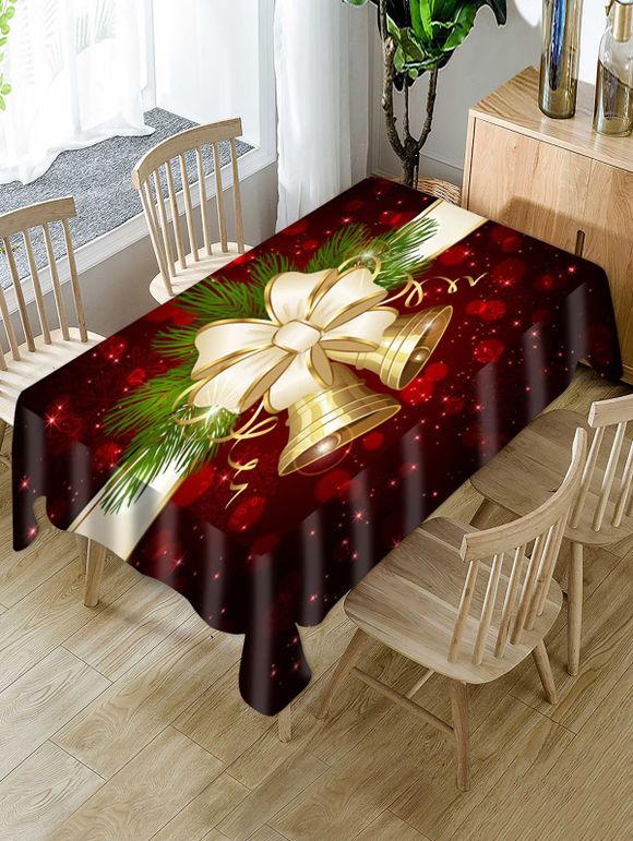 Nappe de Table Imperméable Motif Cloches de Noël avec Nœud - multicolor W60 X L84 INCH