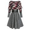 Robe Pull Sanglée à Carreaux Imprimée à Lacets - Gris XL