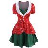 Robe à Imprimé Léopard avec Bouton de Noël Plissée Au Dos - Rouge L