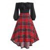 Robe Haute Basse à Carreaux à Epaule Dénudée à Volants en Jersey - Noir XL