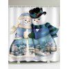 Rideau de Douche Imperméable de Noël Couple à Imprimé Bonhomme de Neige  - Bleu Toile de Jean W71 X L71 INCH
