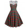 Lace Yoke Plaid Sleeveless Dress - multicolor 2XL